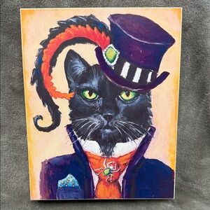 The Round Top Collection Halloween Black Cat Wooden Framed Decoration E